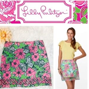 Lilly Pulitzer Roslyn Skirt Green Bloomin Floral Butterfly Pink Green